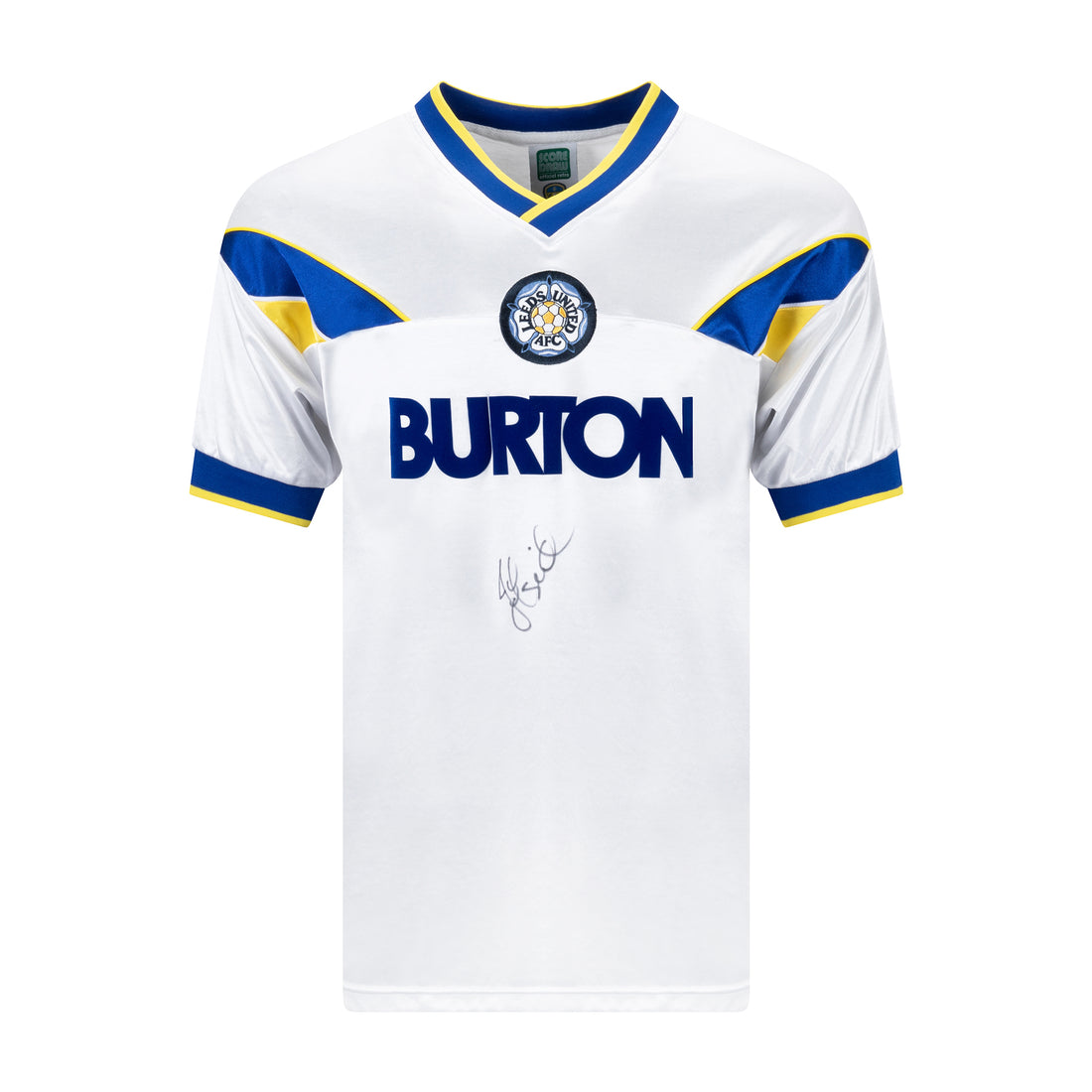 This is a stunning replica Leeds United 1986 home shirt signed by John Sheridan.