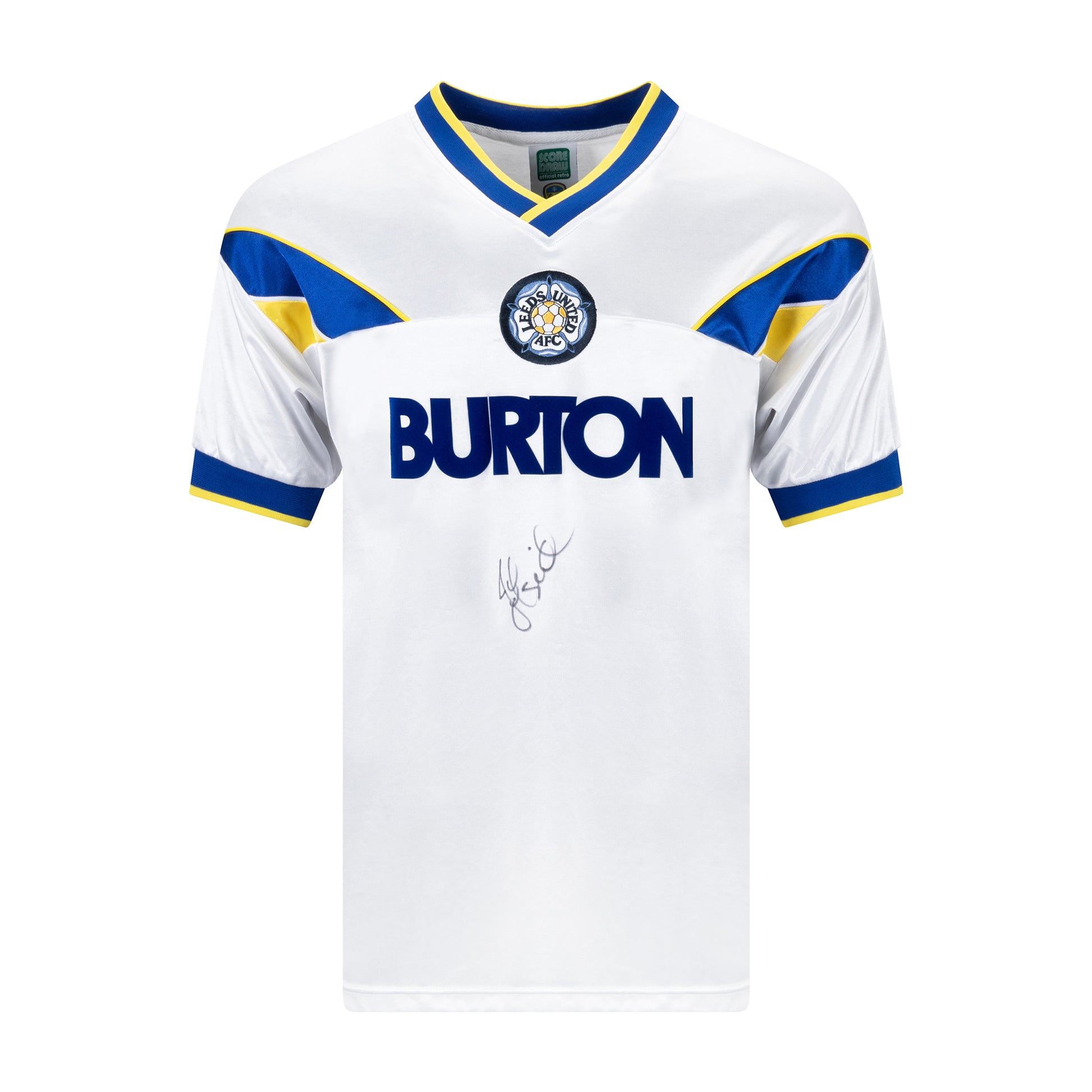 This is a stunning replica Leeds United 1986 home shirt signed by John Sheridan.