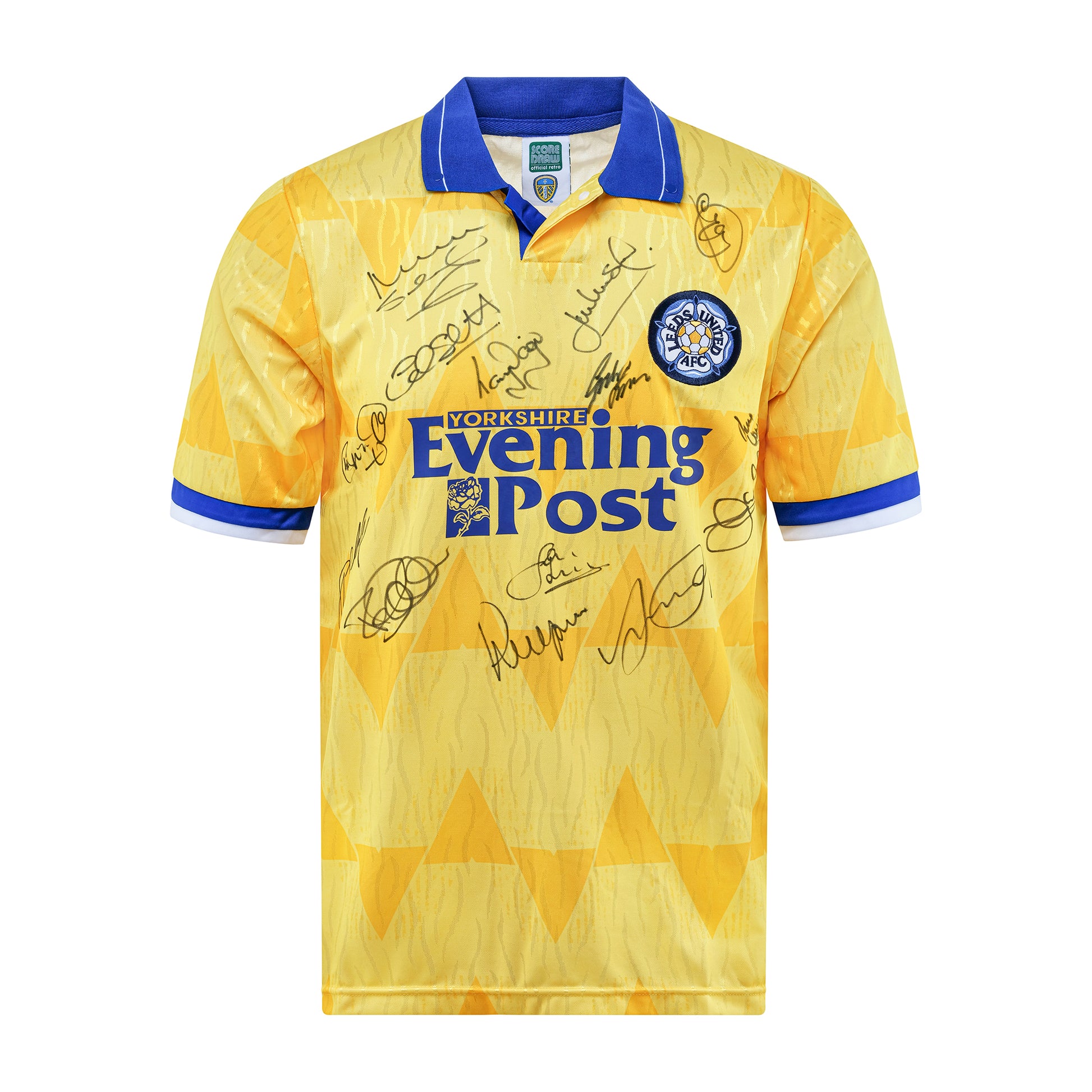 This is a stunning 1992 Leeds away shirt signed the title winning squad.