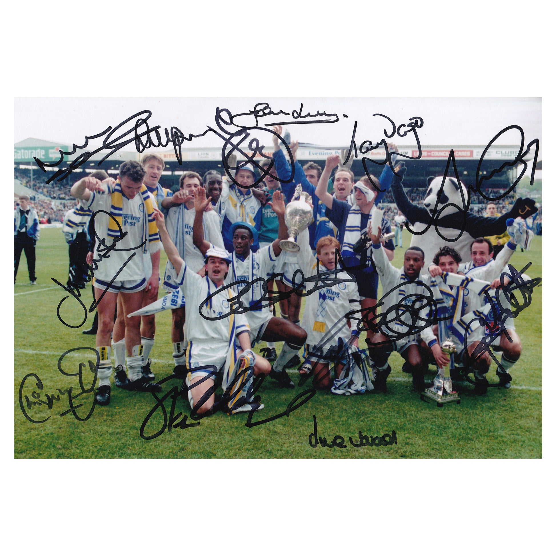 This is a stunning 12x8 framed photograph signed by Leeds United's 1992 championship winning squad.