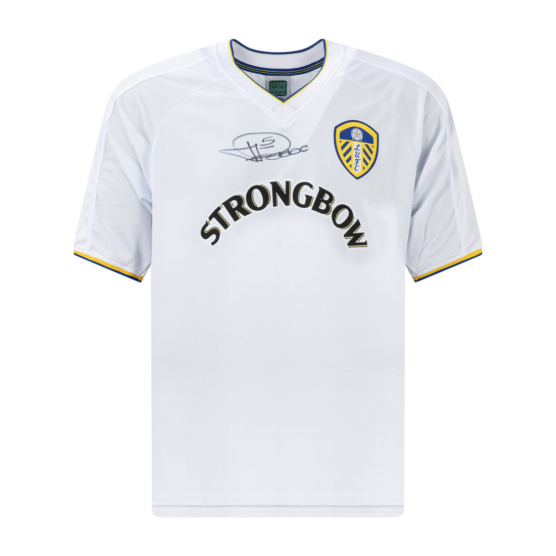 This is a stunning replica Leeds United 2001 home shirt signed by Lucas Radebe.