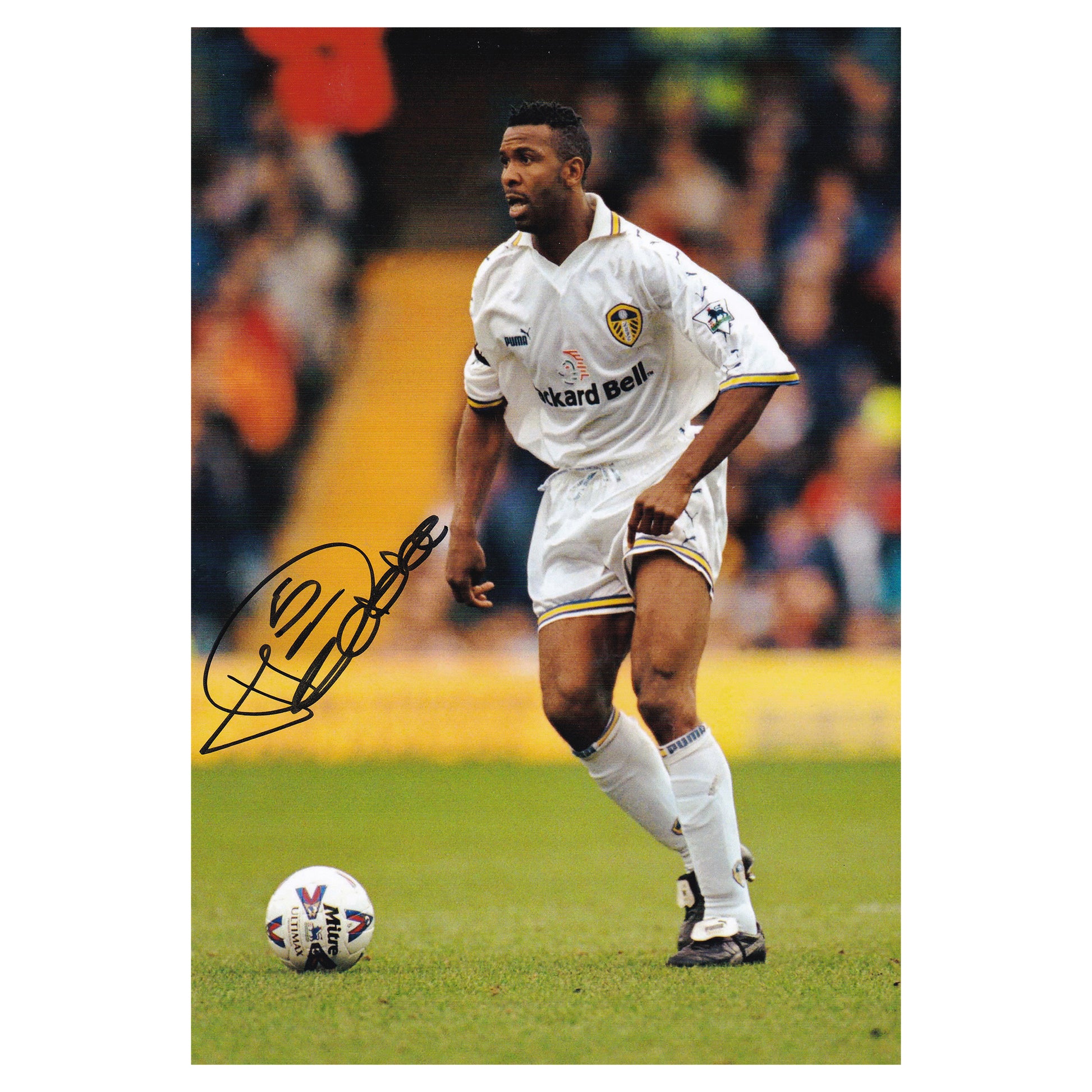 This is a stunning photograph signed by Leeds United legend Lucas Radebe.