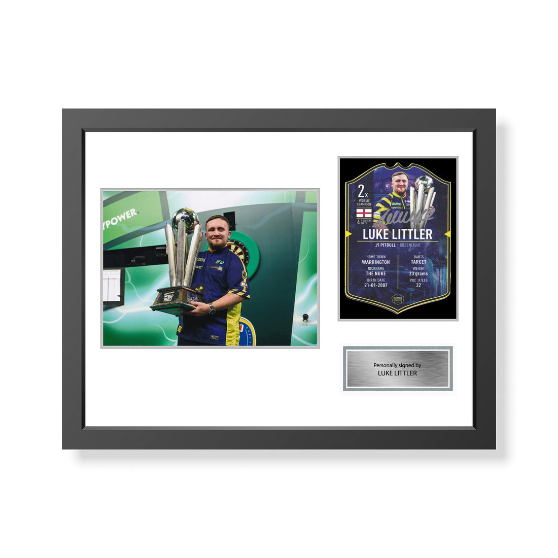 This is a stunning Ultimate Darts card signed by darts star Luke Littler.