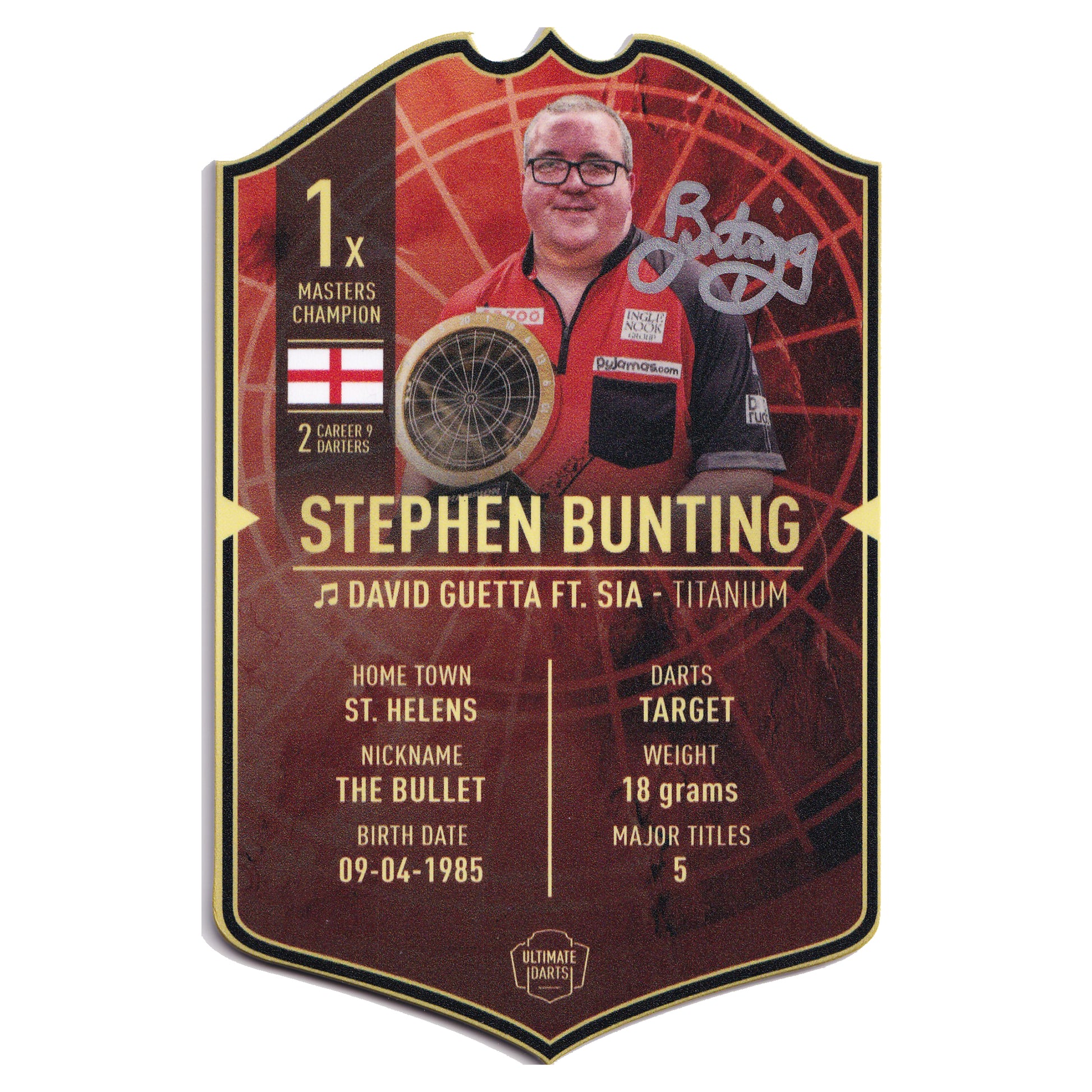 This is a stunning Ultimate Darts card signed by darts star Stephen Bunting.